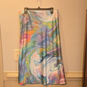 Sigrid Olsen L Multicolor Swirl Watercolor Satin A-Line Skirt, NWT